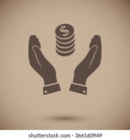 Pictograph of money in hand icon