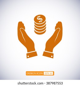 Pictograph of money in hand icon