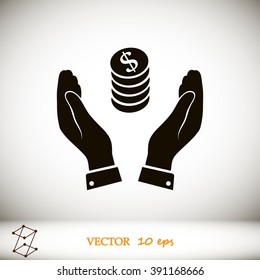 Pictograph of money in hand icon