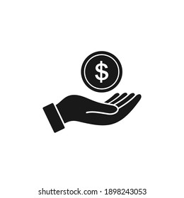 Imagen del icono del dinero en la mano. ilustración de vector de mano de dinero