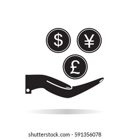 Pictograph of money in hand on white background. money in hand sign.