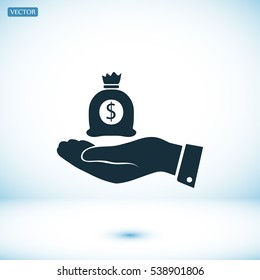 Pictograph of money in hand, vector best flat icon, EPS