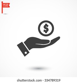 Pictograph of money in hand. Vector icon 10 EPS