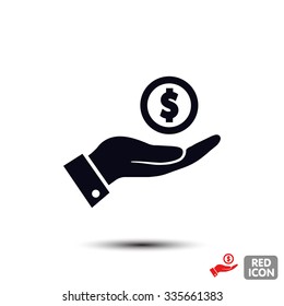 Pictograph of money in hand. Vector icon 10 EPS