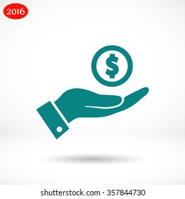 Pictograph of money in hand. Vector icon 10 EPS