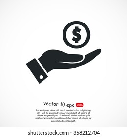 Pictograph of money in hand. Vector icon 10 EPS