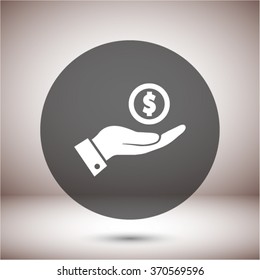 Pictograph of money in hand. Vector icon 10 EPS