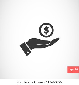 Pictograph of money in hand. Vector icon 10 EPS