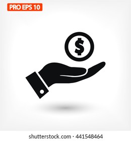 Pictograph of money in hand. Vector icon 10 EPS