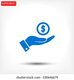 Pictograph of money in hand. Vector icon 10 EPS