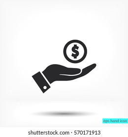 Pictograph of money in hand. Vector icon 10 EPS