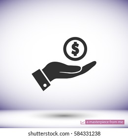 Pictograph of money in hand. Vector icon 10 EPS