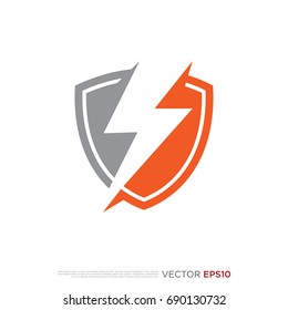 Pictograph of shield combine with lightning for icon, logo and identity designs