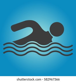 Pictograph of swim human. Flat vector illustration in black on white background.