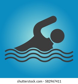 Pictograph of swim human. Flat vector illustration in black on white background.