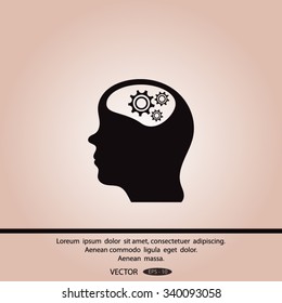 Pictograph thinking silhouette of gear in head vector icon.