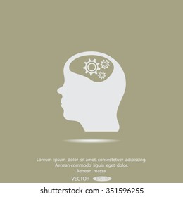 Pictograph thinking silhouette of gear in head vector icon.