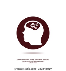 Pictograph thinking silhouette of gear in head vector icon.