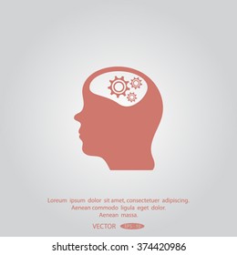 Pictograph thinking silhouette of gear in head vector icon.