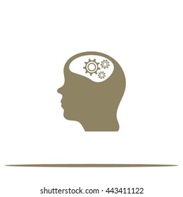 Pictograph thinking silhouette of gear in head vector icon.