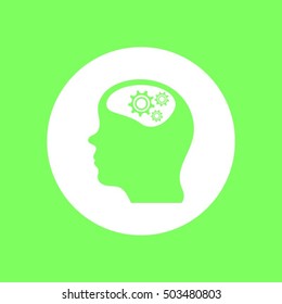 Pictograph thinking silhouette of gear in head vector icon.