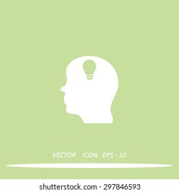 Pictograph thinking silhouette of Light Bulb in head vector icon.
