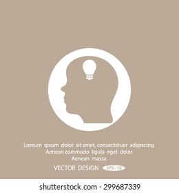 Pictograph thinking silhouette of Light Bulb in head vector icon.