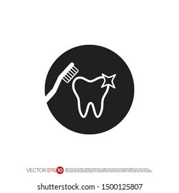 Pictograph of toothbrush and healty tooth for template logo, icon, and identity vector designs.