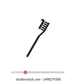 Pictograph of toothbrush and toothpaste for template logo, icon, and identity vector designs.