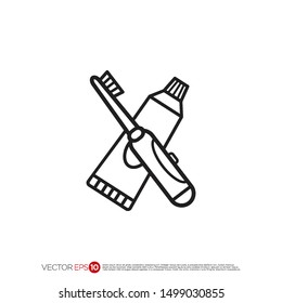 Pictograph of toothbrush and toothpaste for template logo, icon, and identity vector designs.