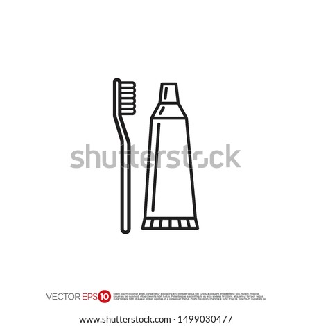 Pictograph of toothbrush and toothpaste for template logo, icon, and identity vector designs.
