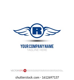 Pictograph of wing with ring style for template logo initial letter R, icon, identity vector designs, and graphic resources.