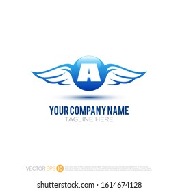 Pictograph of wing with sphere for template logo initial letter A, icon, identity vector designs, and graphic resources.