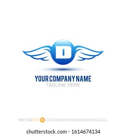 Pictograph of wing with sphere for template logo initial letter D, icon, identity vector designs, and graphic resources.