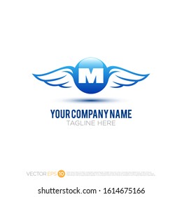 Pictograph of wing with sphere for template logo initial letter M, icon, identity vector designs, and graphic resources.