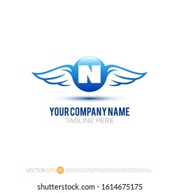 Pictograph of wing with sphere for template logo initial letter N, icon, identity vector designs, and graphic resources.