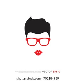 Pictograph of women with red lips wearing glasses for template logo, icon, and identity vector designs