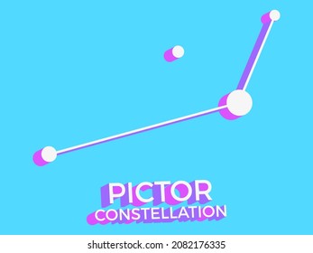 Pictor constellation 3d symbol. Constellation icon in isometric style on blue background. Cluster of stars and galaxies. Vector illustration