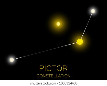 Pictor constellation. Bright yellow stars in the night sky. A cluster of stars in deep space, the universe. Vector illustration