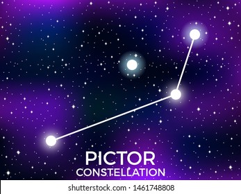 Pictor constellation. Starry night sky. Cluster of stars and galaxies. Deep space. Vector illustration