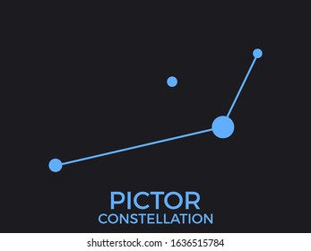 Pictor constellation. Stars in the night sky. Cluster of stars and galaxies. Constellation of blue on a black background. Vector illustration