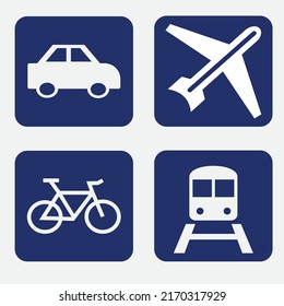Cartel de arte del Pictrograma en la carretera para el avión y el tren