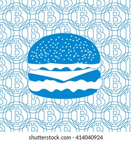 Picture about transactions in bitcoin:  hamburger on the background of bitcoin