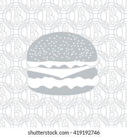 Picture about transactions in bitcoin:  hamburger on the background of bitcoin