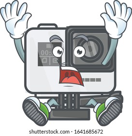A picture of action camera cartoon design with shocking gesture