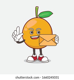 A picture of African Mangosteen cartoon mascot character holding an envelope