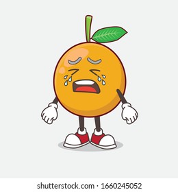 A picture of African Mangosteen cartoon mascot character with crying expression