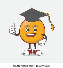 A picture of African Mangosteen cartoon mascot character in a black Graduation hat