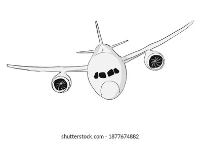 Picture of an airplane on a white background. Gray airplane vector. Airplane in the air.