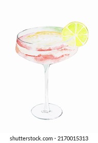 Picture of Alcohol Margarita cocktail with ice frappe and a slice of lime